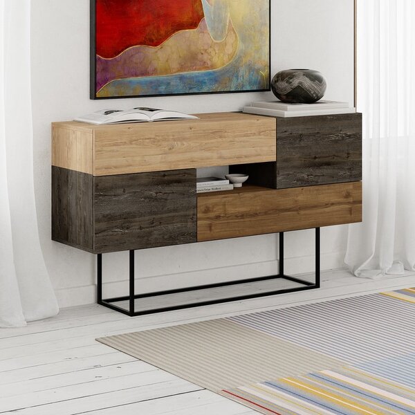 Nízká komoda v dekoru dubu v hnědo-přírodní barvě 145x82 cm Titan – Marckeric