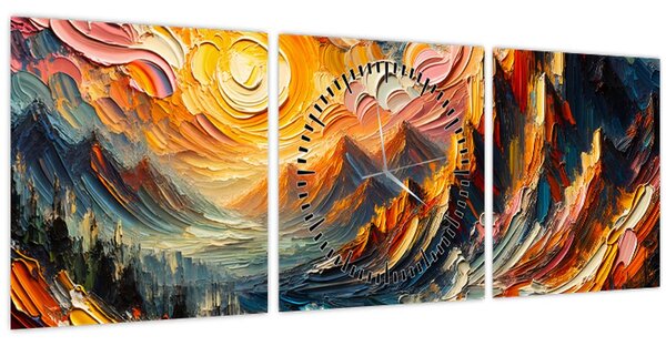 Obraz - Hory zalité sluncem (s hodinami) (90x30 cm)