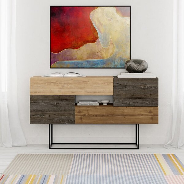Nízká komoda v dekoru dubu v hnědo-přírodní barvě 145x82 cm Titan – Marckeric