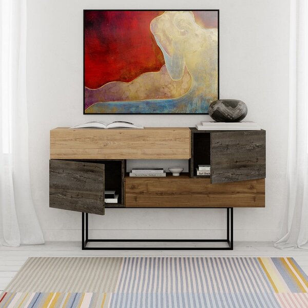 Nízká komoda v dekoru dubu v hnědo-přírodní barvě 145x82 cm Titan – Marckeric