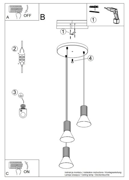Sollux Lighting Závěsná lampa ESTRIA 3P béžová