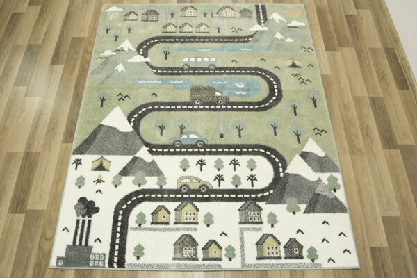 Makro Abra Dětský kusový koberec Lima C266A Cesta Město Hory zelený Rozměr: 120x170 cm