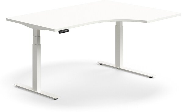 AJ Produkty Výškově nastavitelný stůl QBUS, rohový, 1600x1200 mm, bílá podnož, bílá