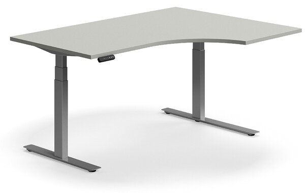 AJ Produkty Výškově nastavitelný stůl QBUS, rohový, 1600x1200 mm, stříbrná podnož, světle šedá