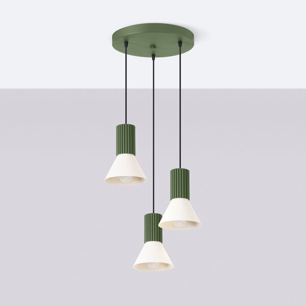 Sollux Lighting Závěsná lampa ESTRIA 3P béžová/olivově zelená