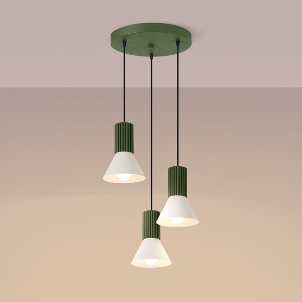 Sollux Lighting Závěsná lampa ESTRIA 3P béžová/olivově zelená
