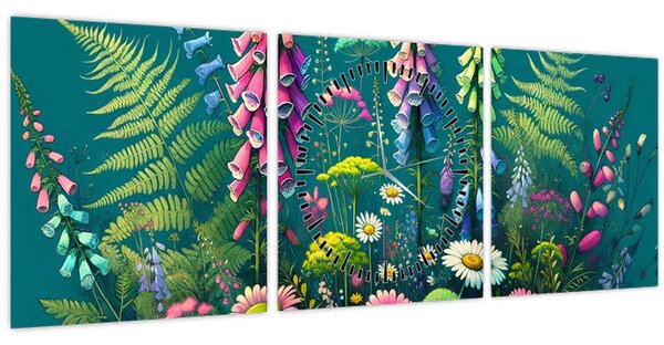 Obraz - Luční kvítí (s hodinami) (90x30 cm)