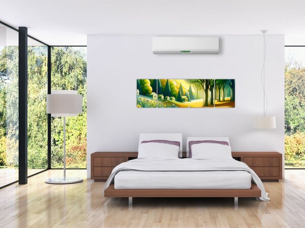 Obraz - Vesnice ve žluto-zelené (170x50 cm)