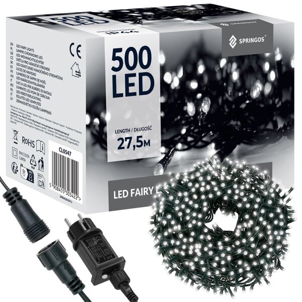 LED světelný řetěz - 27,5m 500LED 8-funkcí IP44 studená bílá
