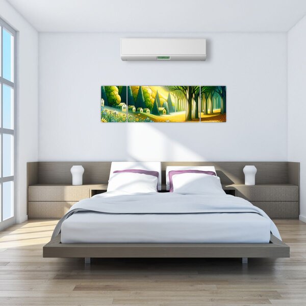Obraz - Vesnice ve žluto-zelené (170x50 cm)
