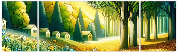 Obraz - Vesnice ve žluto-zelené (170x50 cm)