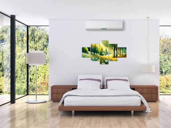 Obraz - Vesnice ve žluto-zelené (125x70 cm)