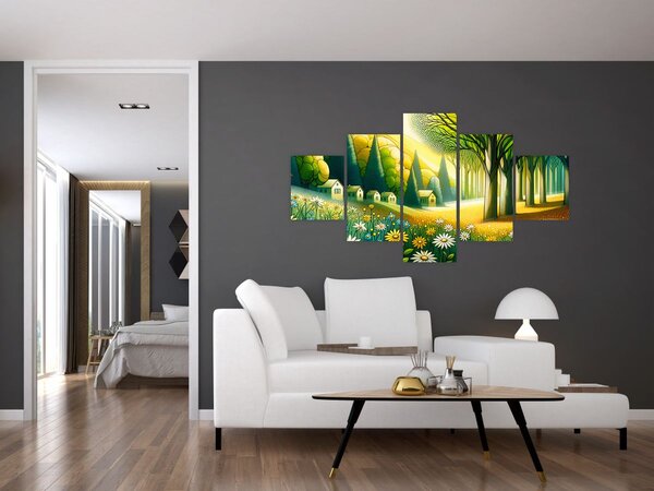 Obraz - Vesnice ve žluto-zelené (125x70 cm)