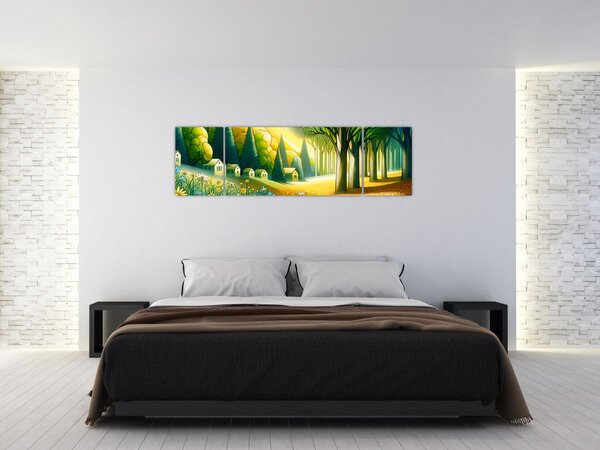 Obraz - Vesnice ve žluto-zelené (170x50 cm)