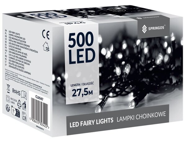 LED světelný řetěz - 27,5m 500LED 8-funkcí IP44 studená bílá