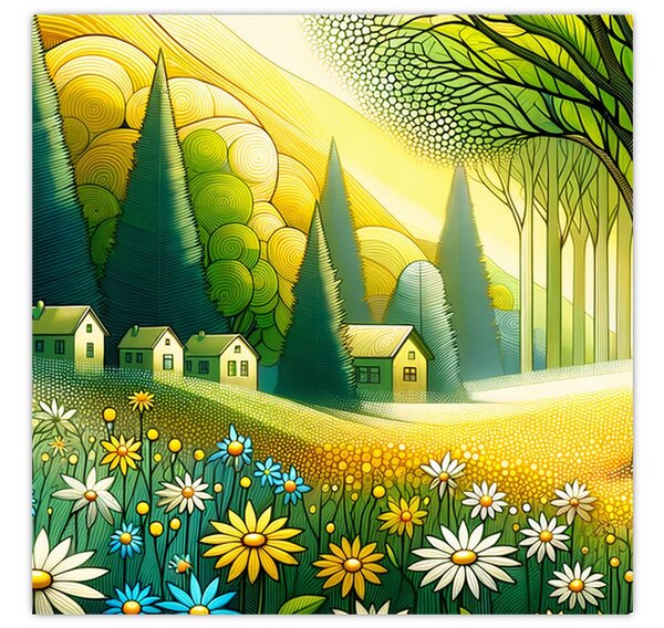 Obraz - Vesnice ve žluto-zelené (30x30 cm)