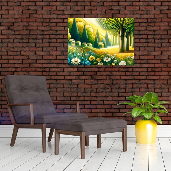 Obraz - Vesnice ve žluto-zelené (70x50 cm)