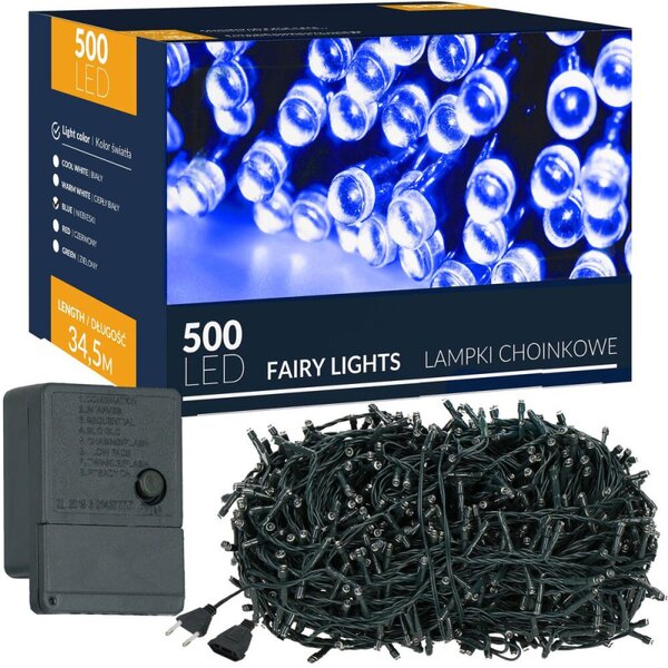 LED světelný řetěz - 34,5m 500LED 8-funkcí IP20 modrá