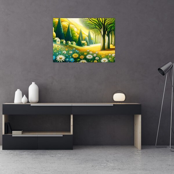 Obraz - Vesnice ve žluto-zelené (70x50 cm)