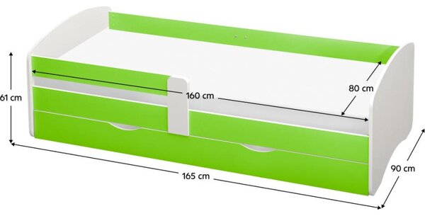 Kondela Postel s roštem a úložným prostorem 80x160, bílá/zelená, COCOLINO