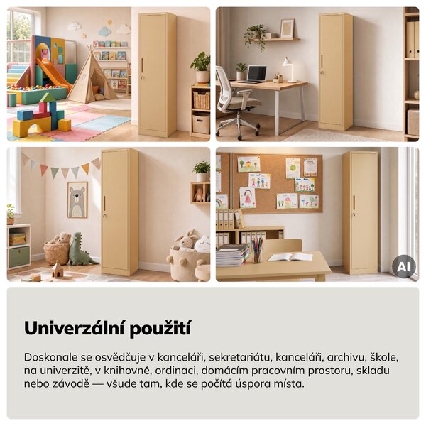 Úzká kovová kancelářská skříň na spisy a dokumenty, béžová, 450x1850x400 mm: ALEX Fresh Style