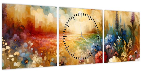 Obraz - Pestrobarevná louka (s hodinami) (90x30 cm)