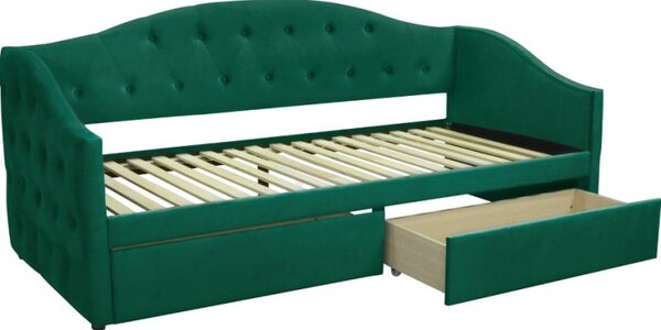 Kondela Postel ZASKA 90x200 s úložným prostorem, zelená Velvet látka
