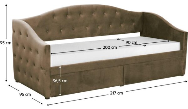 Kondela Postel ZASKA 90x200 s úložným prostorem, hnědá Velvet látka