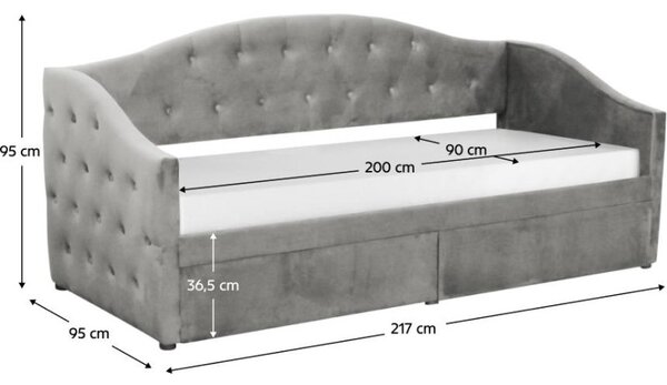 Kondela Postel ZASKA šedá 90x200 s úložným prostorem, Velvet látka