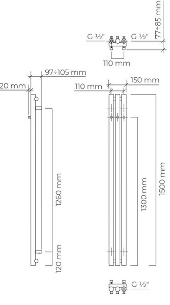 Oltens Stang koupelnový radiátor designově 150x15 cm měděná kartáčovaný 55019610