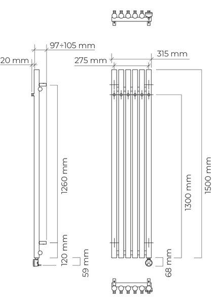 Oltens Stang elektrický radiátor 150x31.5 cm černá mat 55122300