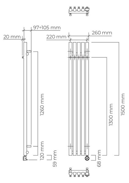 Oltens Stang elektrický radiátor 150x26 cm černá mat 55121300