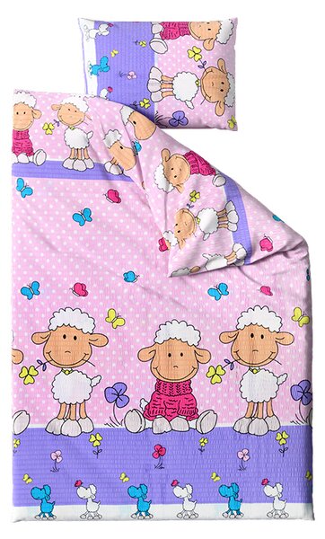 Krepové povlečení do postýlky OVEČKY růžové Rozměr povlečení: 45 x 65 cm | 90 x 135 cm