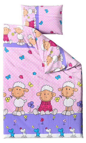 Krepové povlečení do postýlky OVEČKY růžové Rozměr povlečení: 45 x 65 cm | 90 x 135 cm