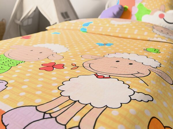 Krepové povlečení do postýlky OVEČKY žluté Rozměr povlečení: 45 x 65 cm | 90 x 135 cm