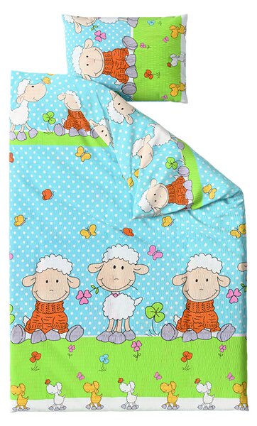 Krepové povlečení do postýlky OVEČKY modré Rozměr povlečení: 45 x 65 cm | 90 x 135 cm