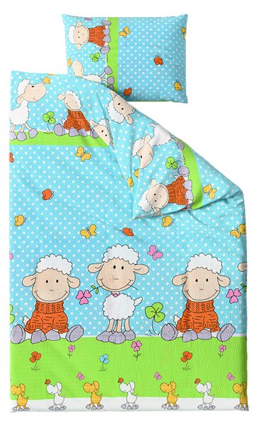 Krepové povlečení do postýlky OVEČKY modré Rozměr povlečení: 45 x 65 cm | 90 x 135 cm