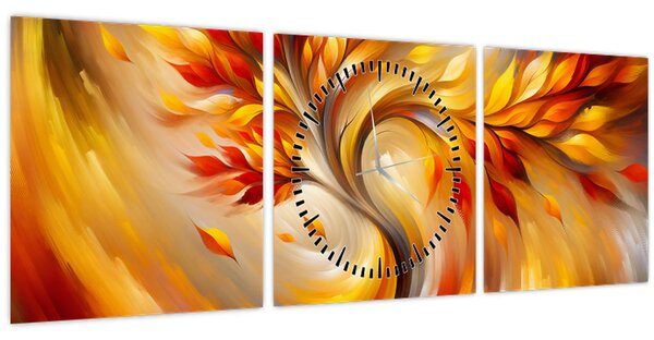 Obraz - Podzimní strom (s hodinami) (90x30 cm)