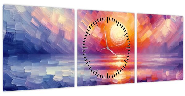 Obraz - Barevný umělecký západ slunce (s hodinami) (90x30 cm)