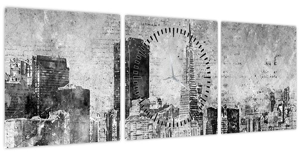 Obraz - Coffee art city (s hodinami) (90x30 cm)
