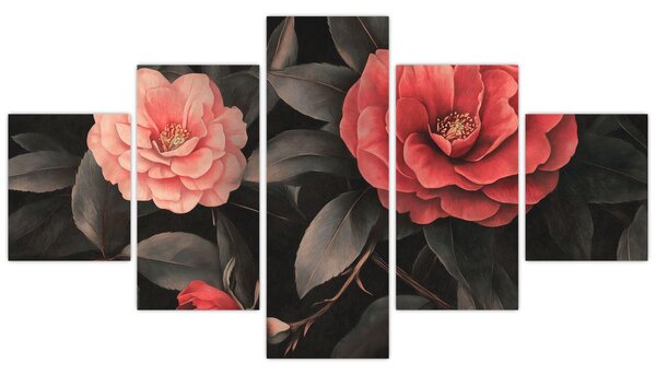 Obraz - Červené květy na temném pozadí (125x70 cm)