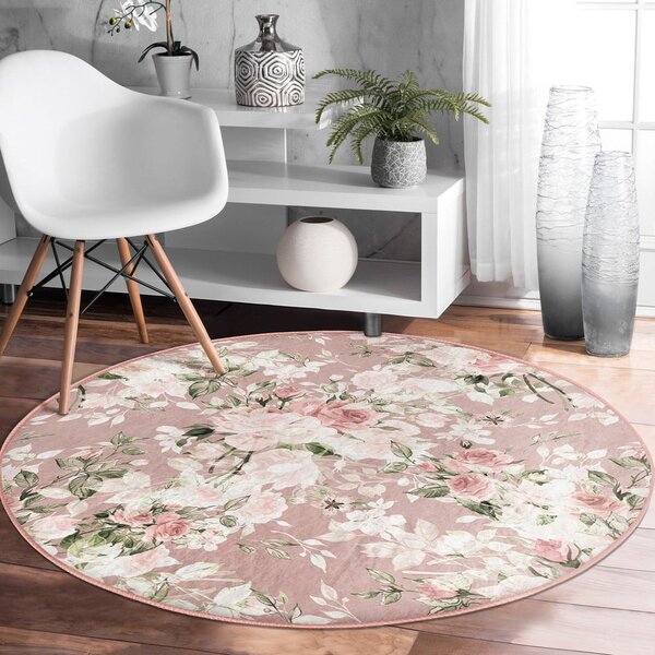 Světle růžový pratelný kulatý koberec vhodný pro robotické vysavače ø 120 cm Comfort – Mila Home