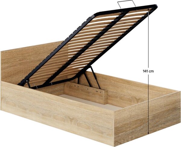 Kondela Postel 120x200 s kovovým roštem a úložným prostorem, dub sonoma, DOLI