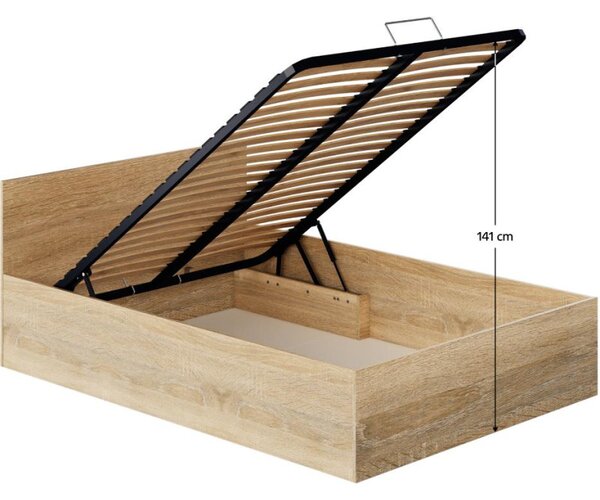 Kondela Postel 140x200 s kovovým roštem a úložným prostorem, dub sonoma, DOLI