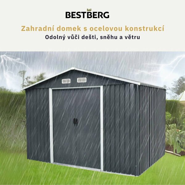 Zahradní domek BestBerg ZDB-7A / 7,2 m² / 301 x 238 x 214 cm / šedá