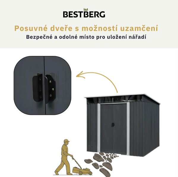 Zahradní domek BestBerg ZDSL-4A / 4,6 m² / 238 x 194 x 202 cm / šedá