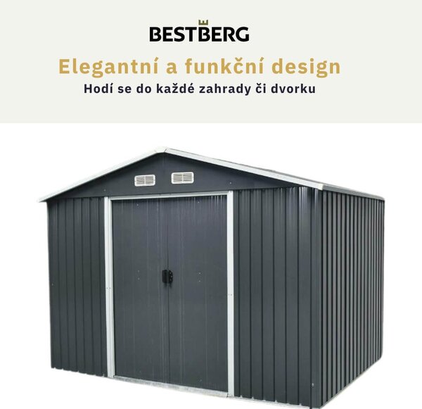 Zahradní domek BestBerg ZDB-7A / 7,2 m² / 301 x 238 x 214 cm / šedá
