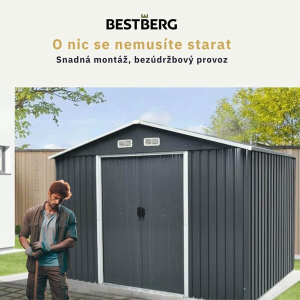 Zahradní domek BestBerg ZDB-7A / 7,2 m² / 301 x 238 x 214 cm / šedá