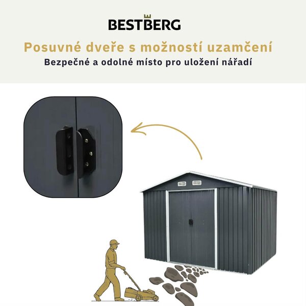 Zahradní domek BestBerg ZDB-7A / 7,2 m² / 301 x 238 x 214 cm / šedá