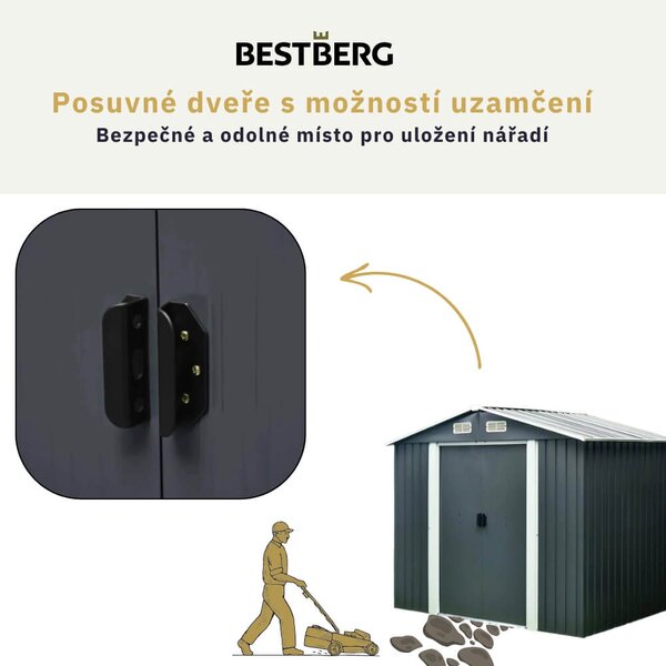 Zahradní domek BestBerg ZDB-4A / 4,1 m² / 236 x 174 x 206 cm / šedá
